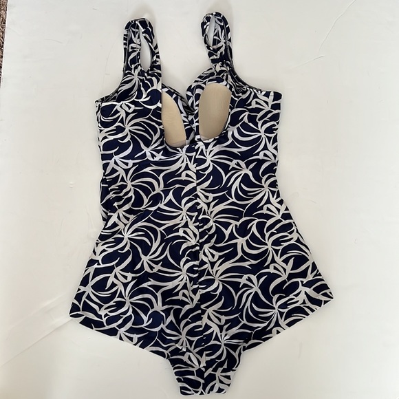 Maxine of Hollywood Navy and White Ruched Front One Piece Swimsuit - Picture 2 of 7